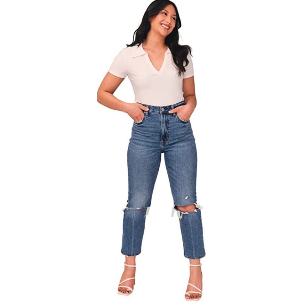 Abercrombie & Fitch The Ankle Straight Jeans Ultra High Rise Knee Rip 26 Short - Picture 8 of 8